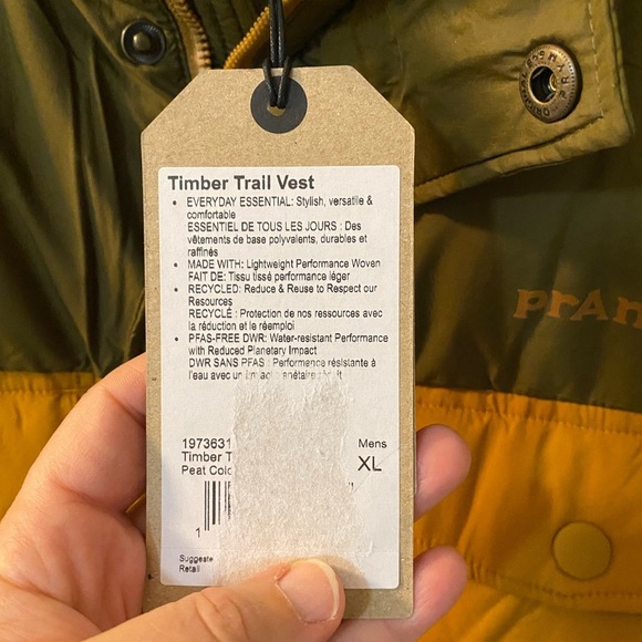 Prana Timber Trail Sleevless puffy down vest size XL. Army green and yellow. - Picture 4 of 6